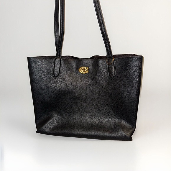 Coach Womens Polished Pebble Black Leather Willow Tote L2039 C0689 No Zipper Dmg - Picture 1 of 13